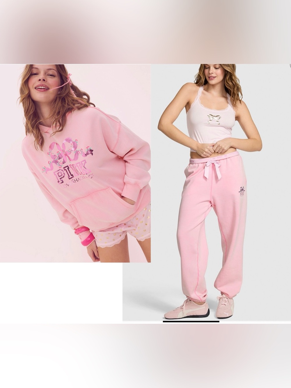 New SET Love Shack Fancy x VS PINK Fleece Hoodie Sweatpants Small Girly BTS Glam